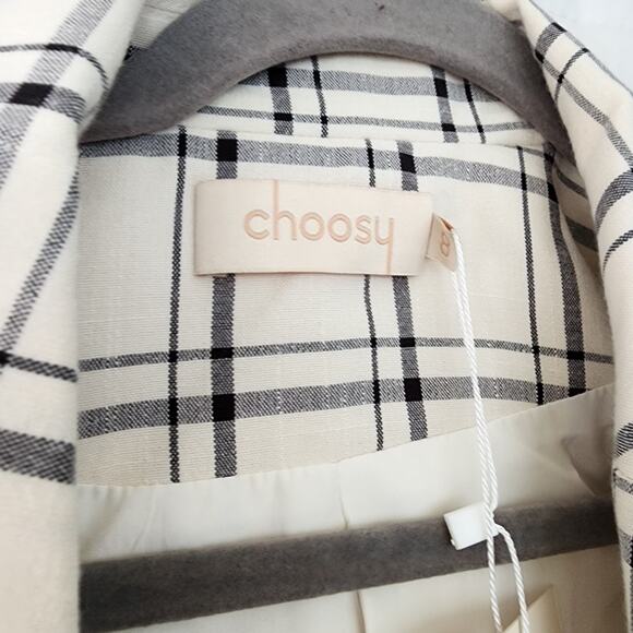 Choosy Blazer Jacket NWT 4 Ivory Cream Plaid Bossgirl Preppy Career Mobwives - Picture 6 of 11